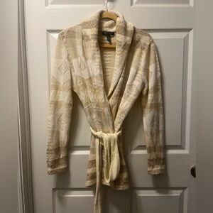 Lauren Ralph Lauren Women's Textured Cream Cardigan. Linen. Sz L